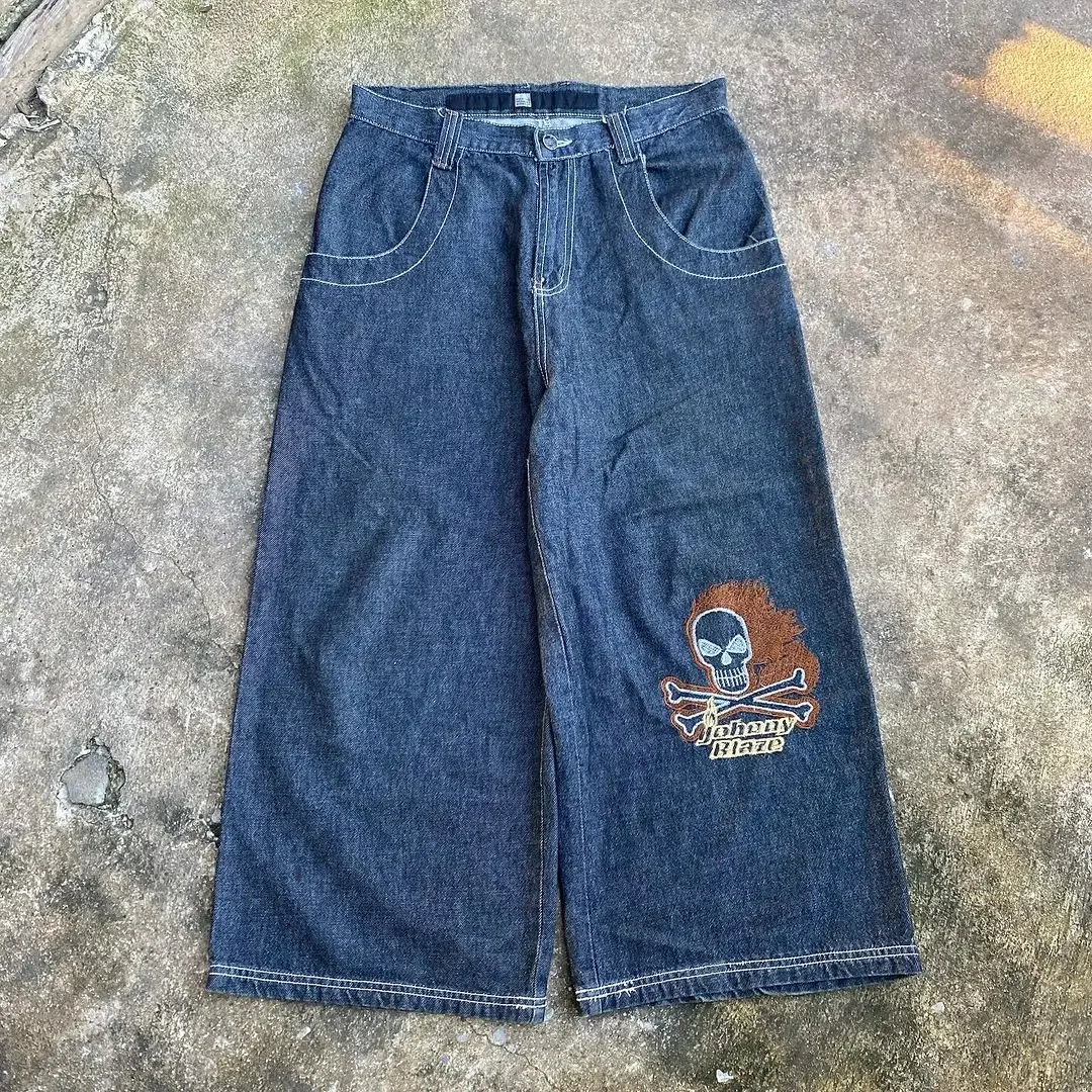 Embroidered skull washed JNCO jeans with zipper splicing American high street fashion brand retro niche loose straight pants
Embroidered skull washed JNCO jeans with zipper splicing American high street fashion brand retro niche loose straight pants