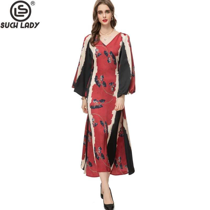 Women's Runway Dresses V Neck Lantern Sleeves Printed Floral Lace Up Elegant Designer Vestidos
Women's Runway Dresses V Neck Lantern Sleeves Printed Floral Lace Up Elegant Designer Vestidos