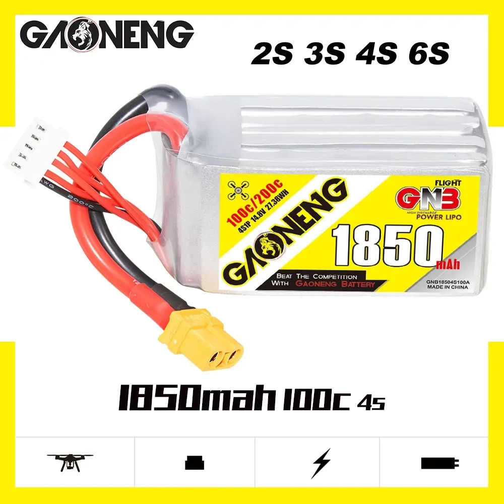 

GAONENG 2S-7.4V 3S-11.1V 4S-14.8V 6S-22.2V 1850mAh 100C Light Weight Lipo Battery With XT60 Plug For FPV Drone RC Helicopter