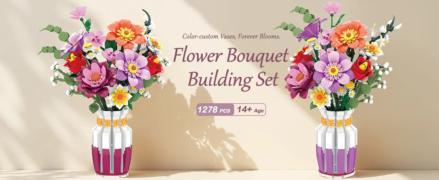 1278PCS Flower Bouquet Building Blocks Floral Model Bricks With Vase Ornaments Home Decoration DIY Toys For Kids Holiday Gifts 1278PCS Flower Bouquet Building Blocks Floral Model Bricks With Vase Ornaments Home Decoration DIY Toys For Kids Holiday Gifts