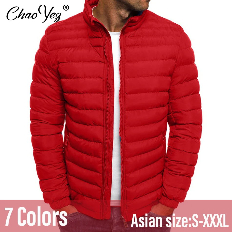 

2024 New Men 's Parka Autumn Winter Coat Solid Stand Collar Zipper Closure Pockets Casual Puffer Warm Jacket Streetwear Male