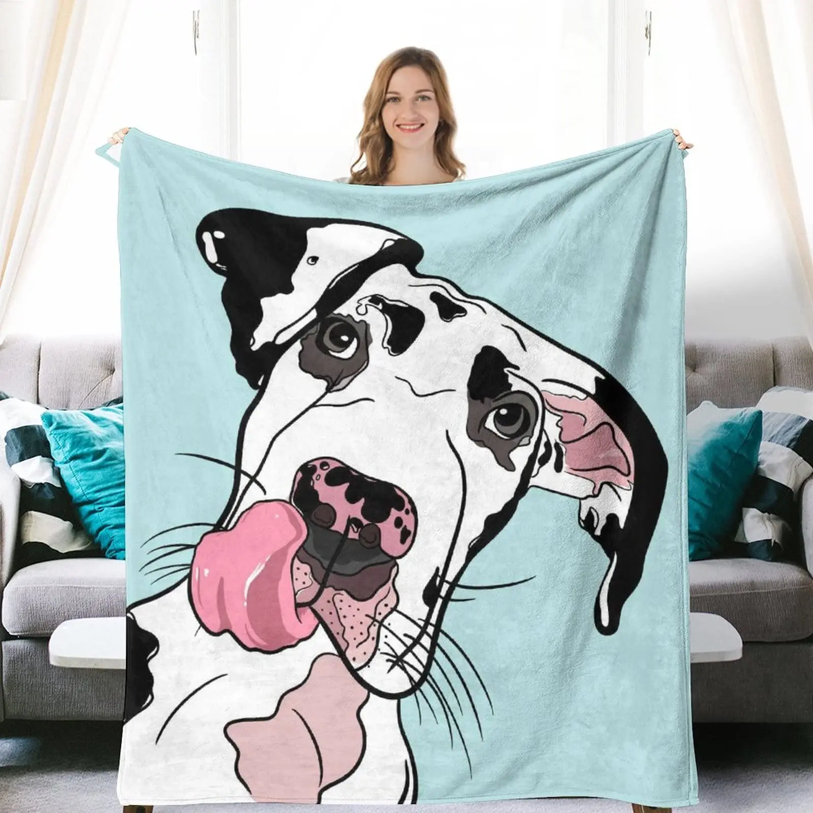 

Dalmatian Dog Flannel Blanket Dog Throw Blanket for Bedroom Couch Travelling, Comfortable All Season Air Conditioning Blankets