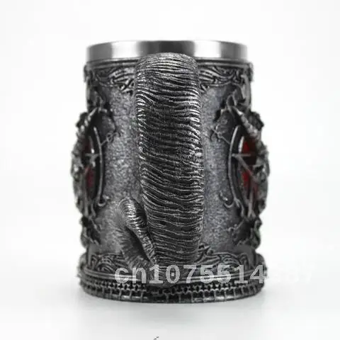 

Stainless Steel Baphomet Mug Tankard, Resin 3D Sabbatic Gothic Pentagram Horn Beer Cup, Wicca Pagan Mugs 600ml