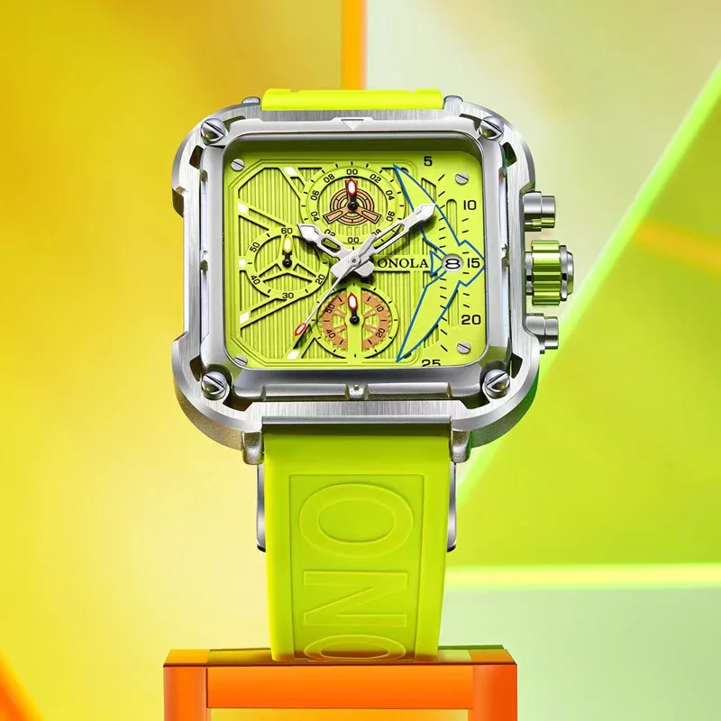 

Hot Sales Luxurious Brand ONOLA Men Quartz Wristwatches Fashion Square Silicone Strap Sport Men's Quartz Watch Chronograph Clock