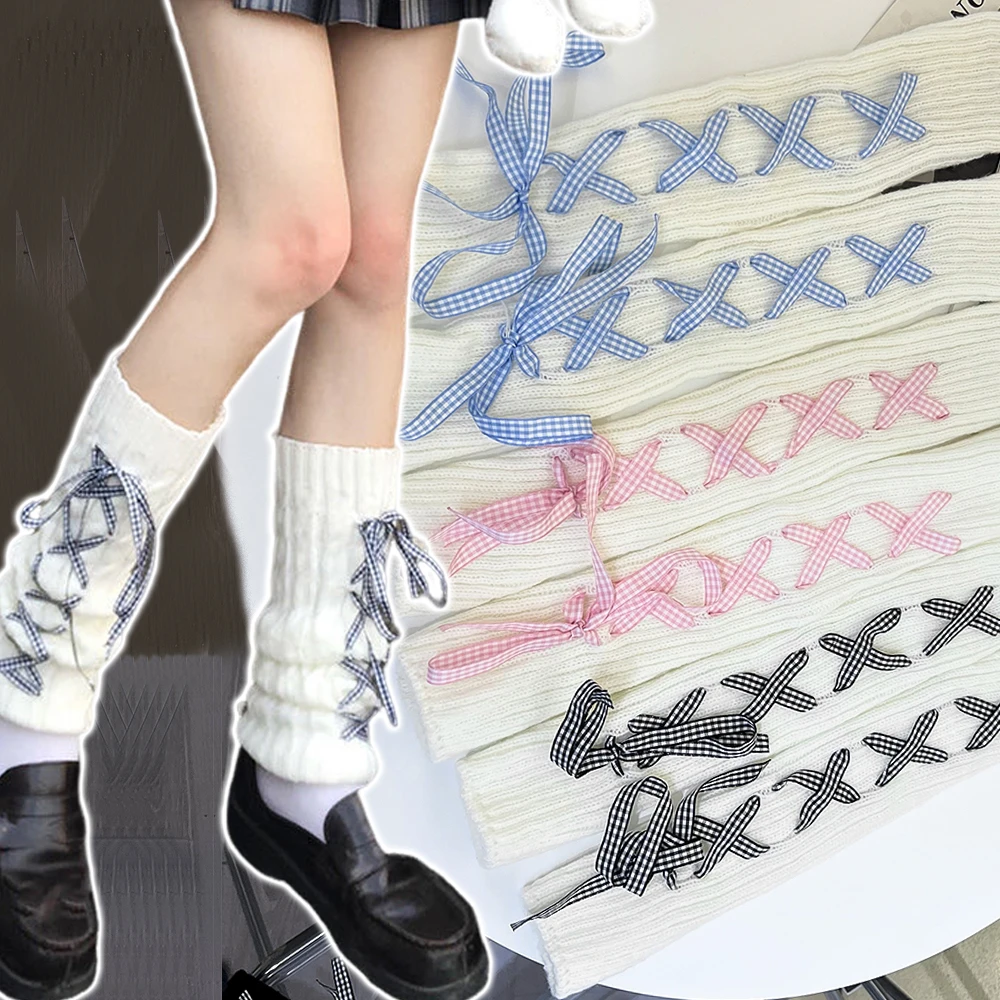 

Lolita Leg Long Socks Warmers Japanese Women Gothic Ribbon Leggings Gaiters Knee Goth Winter Sock Knitted Cuffs Ankle Warmer