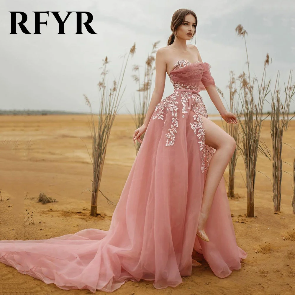 RFYR Pink A-Line Appliques Tulle Prom Dress Sweetheart One Shoulder Straps Evening Gown Sexy High Slit Party Dresses robe soirée
RFYR Pink A-Line Appliques Tulle Prom Dress Sweetheart One Shoulder Straps Evening Gown Sexy High Slit Party Dresses robe soirée