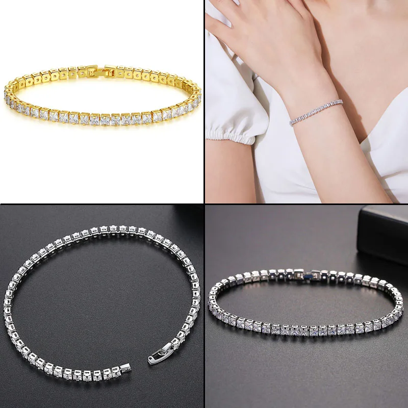 

Womens 14K Gold Plated 3mm Cubic Zirconia Classic Tennis Bracelet Gold Bracelets for Women Size 17-19cm Drop Shipping