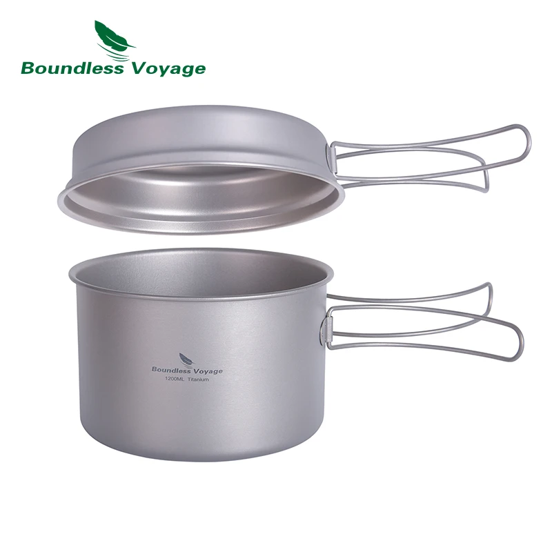 

Boundless Voyage Outdoor Cookware Set Titanium Pot & Frying Pan Backpacking Pot with Portable Foldable Handles Camping Mess Kit