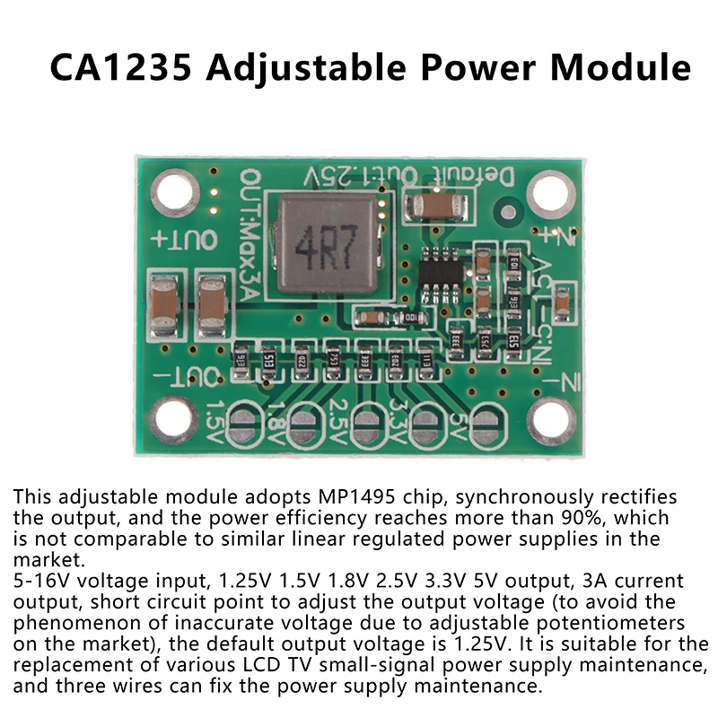 

CA1235 Adjustable Power Module CA-1235 Buck Power Module 1.25V 1.5 1.8 2.5 3.3 5V Output 5-16V Input Step-Down Power Supply