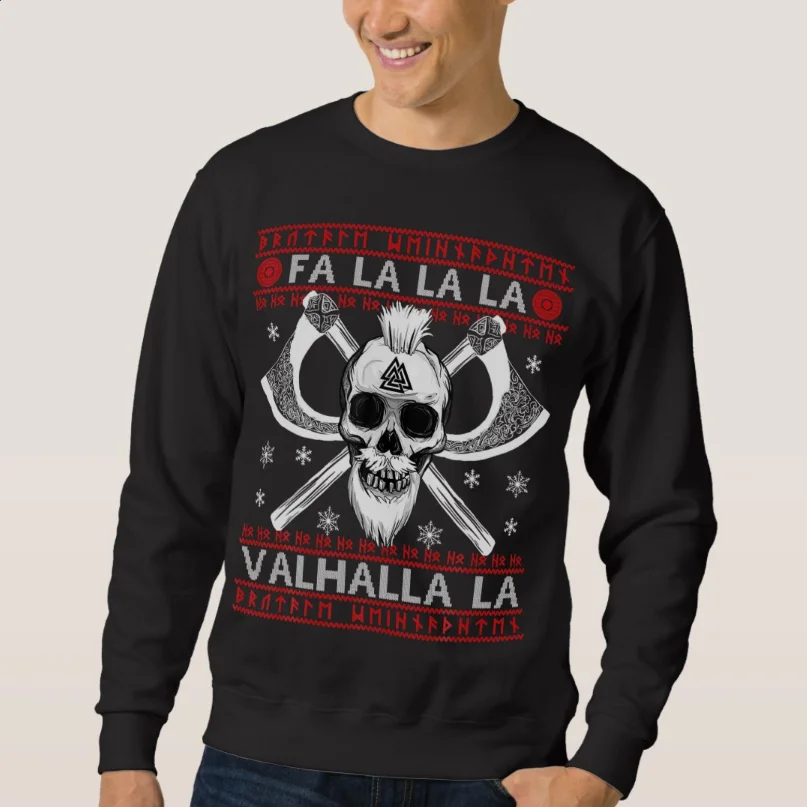 

Fa La La La Valhalla Viking'er Skull Ugly Christmas Sweater Sweatshirts 100% Cotton Casual Mens Pullover Hoodie Xmas Streetwear