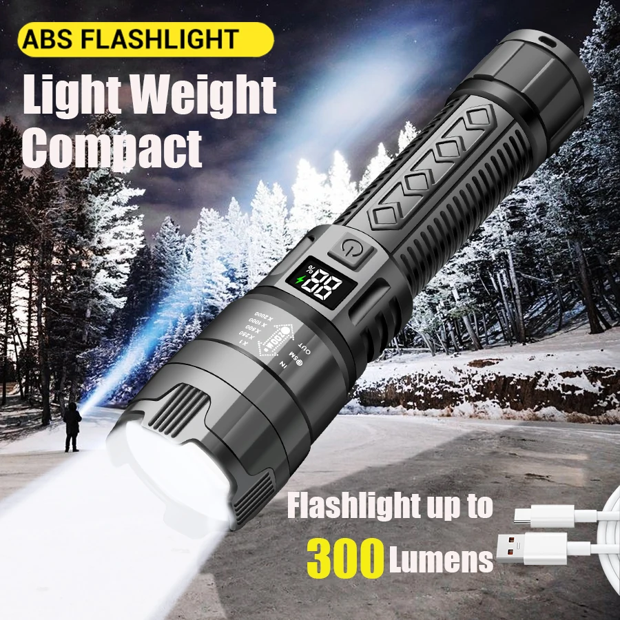

Powerful LED Flashlight USB Reachargeable Tactical Zoom Torch 1200Mah Built-in Battery Outdoor Emergency Fishing Camping Lantern