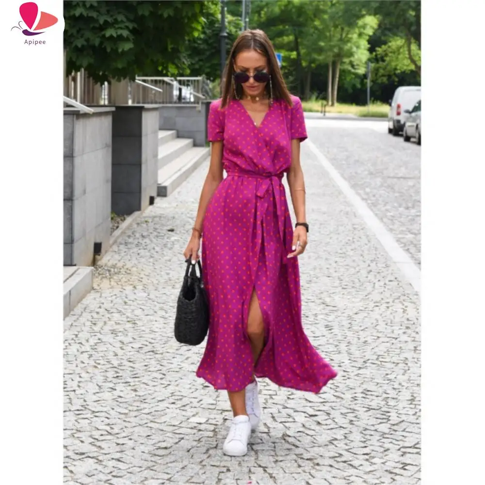 APIPEE Summer Floral Print Long Dresses Women Sexy V Neck Split Lace-up Female Casual Elegant Short Sleeve Beach Dress Vestidos
APIPEE Summer Floral Print Long Dresses Women Sexy V Neck Split Lace-up Female Casual Elegant Short Sleeve Beach Dress Vestidos