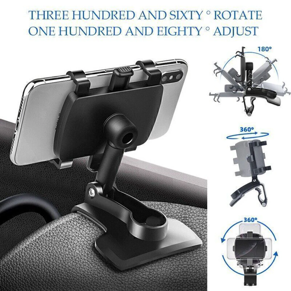 Car Mobile Phone Mount 360 Degree Rotating Rearview Mirror Navigation Bracket Dashboard Adjustable Spring Clip Cell Phone Holder Car Mobile Phone Mount 360 Degree Rotating Rearview Mirror Navigation Bracket Dashboard Adjustable Spring Clip Cell Phone Holder