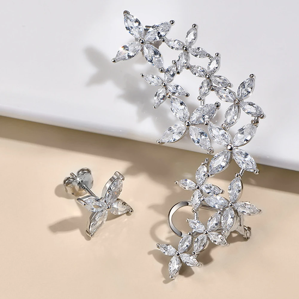 

Real S925 Silver Ice Crystal Snow Flower Earrings Women Flower Cluster Earrings Female 5A Zircon Original Design Luxury Jewelry