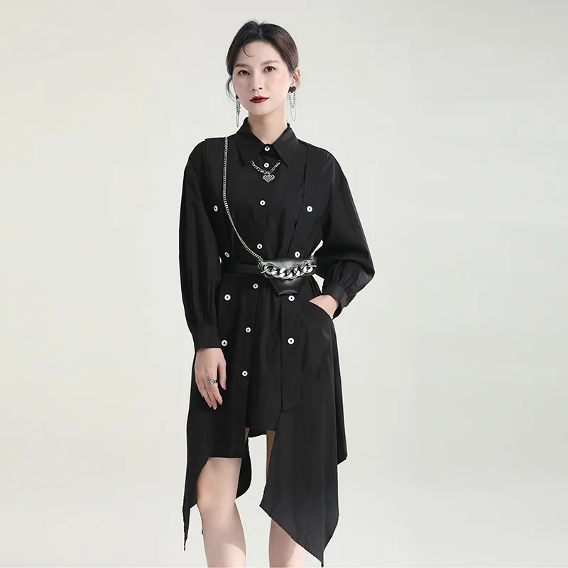 2022 Fall Women's Simple Designer Models Button Shirt Dress Lapel Mid-Length Irregular Floating Belt Dress
2022 Fall Women's Simple Designer Models Button Shirt Dress Lapel Mid-Length Irregular Floating Belt Dress