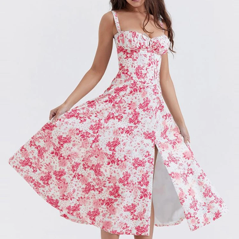 Floral Printed Strap Women Dress 2023 Summer Elegant Solid Slim Sleeveless Slip Dresses Female Side Split Waist Lady A-line Robe
Floral Printed Strap Women Dress 2023 Summer Elegant Solid Slim Sleeveless Slip Dresses Female Side Split Waist Lady A-line Robe