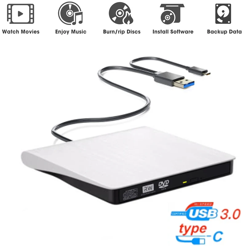 

For Macbook 12 13 14 15 16-inch M1 Pro 13a2338 USB 3.0 Slim External DVD RW CD Writer Drive Burner Reader Player Optical Drives