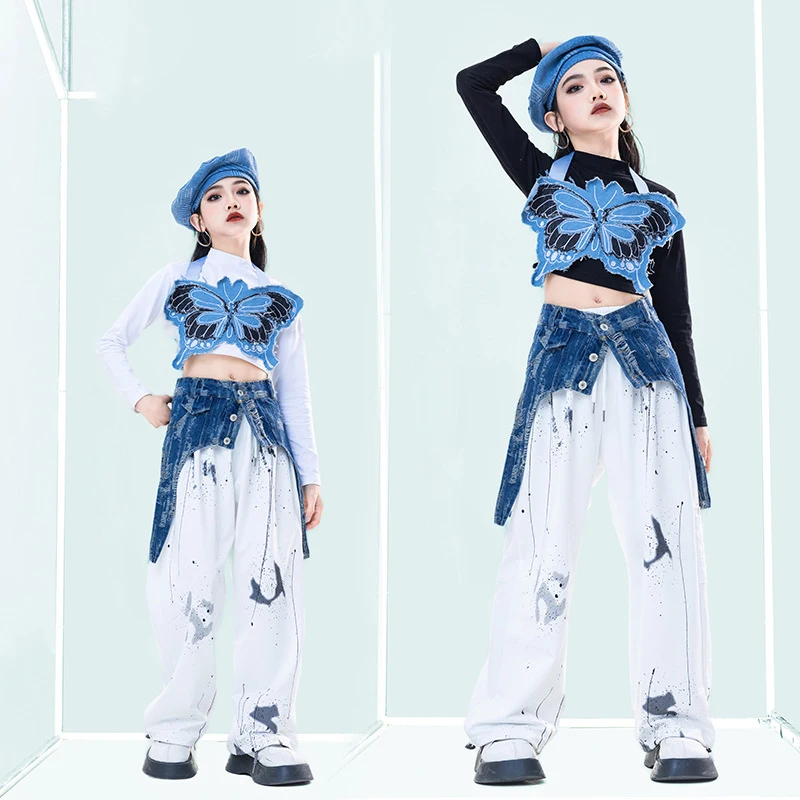 

Children Ballroom Hip Hop Dance Costumes For Girls Loose Vest Girdle Hiphop Pants Suit Kids Jazz Performance Clothes DQS15852