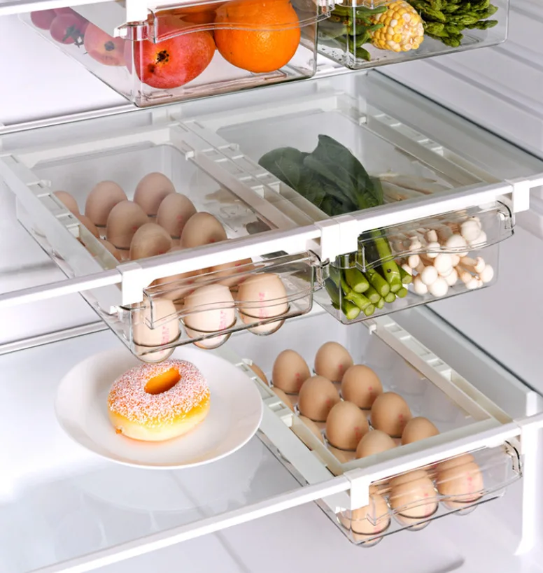 

Kitchen Refrigerator Storage Box Drawer Type Saver Fruit Food Egg Preservation Clear Plastic Kitchen Supplies Organizers