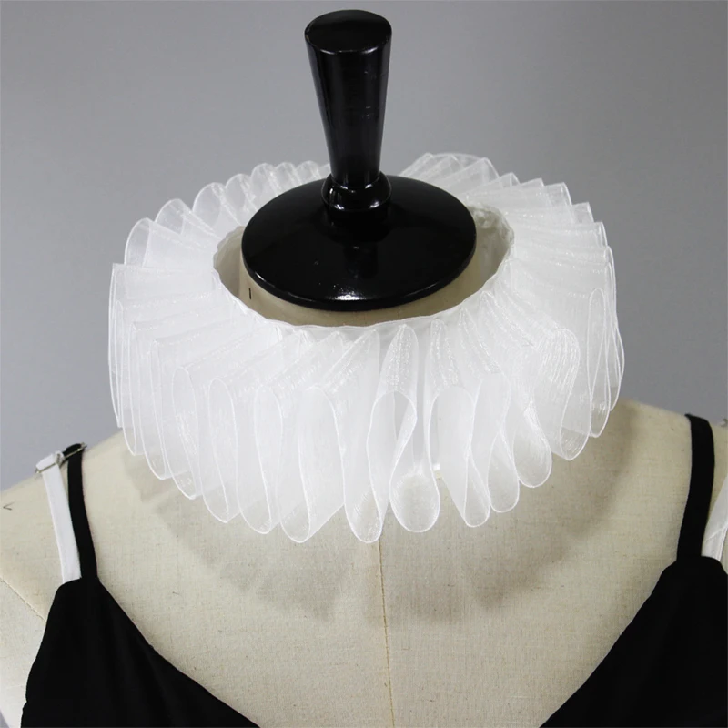 

Retro Victorian Court Ruffled Lace Fake Collar Medieval Renaissance Drama Stage Style Clown Neck Ruff Tulle Choker Cosplay Prop