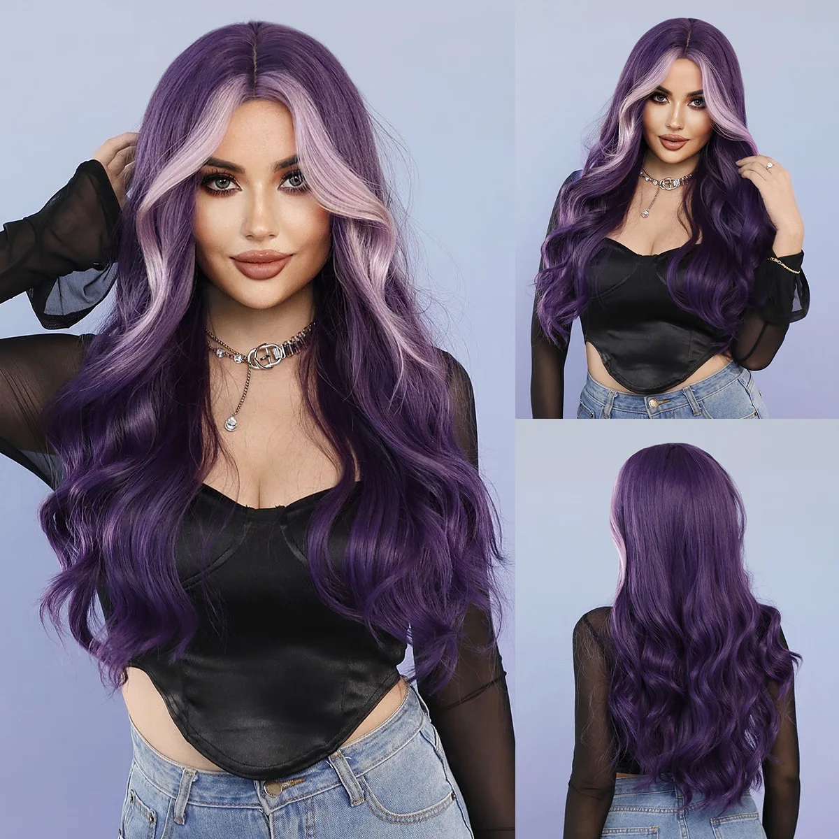 

Purple Wig Big Wave Tousled Long Curls Roland Purple Synthetic Wig Full Head Covers Cosplay Wig Fashion Wigs for Women