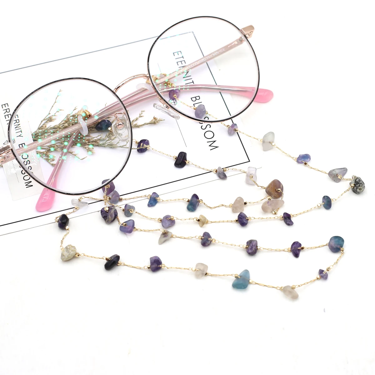 Natural Stone Gravel Glasses Chain Crystal Rose Quartz Amethyst Agate Fluorite Amazonite Spectacles Chains Length 80 cm
Natural Stone Gravel Glasses Chain Crystal Rose Quartz Amethyst Agate Fluorite Amazonite Spectacles Chains Length 80 cm