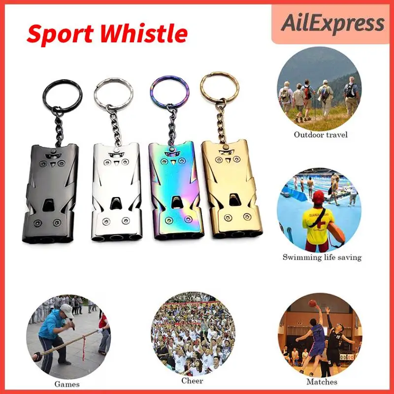 

Outdoor Whistle EDC Survival Whistle High Decibel Double Pipe Whistle Stainless Steel Alloy Keychain For Camping Hiking Outdoor