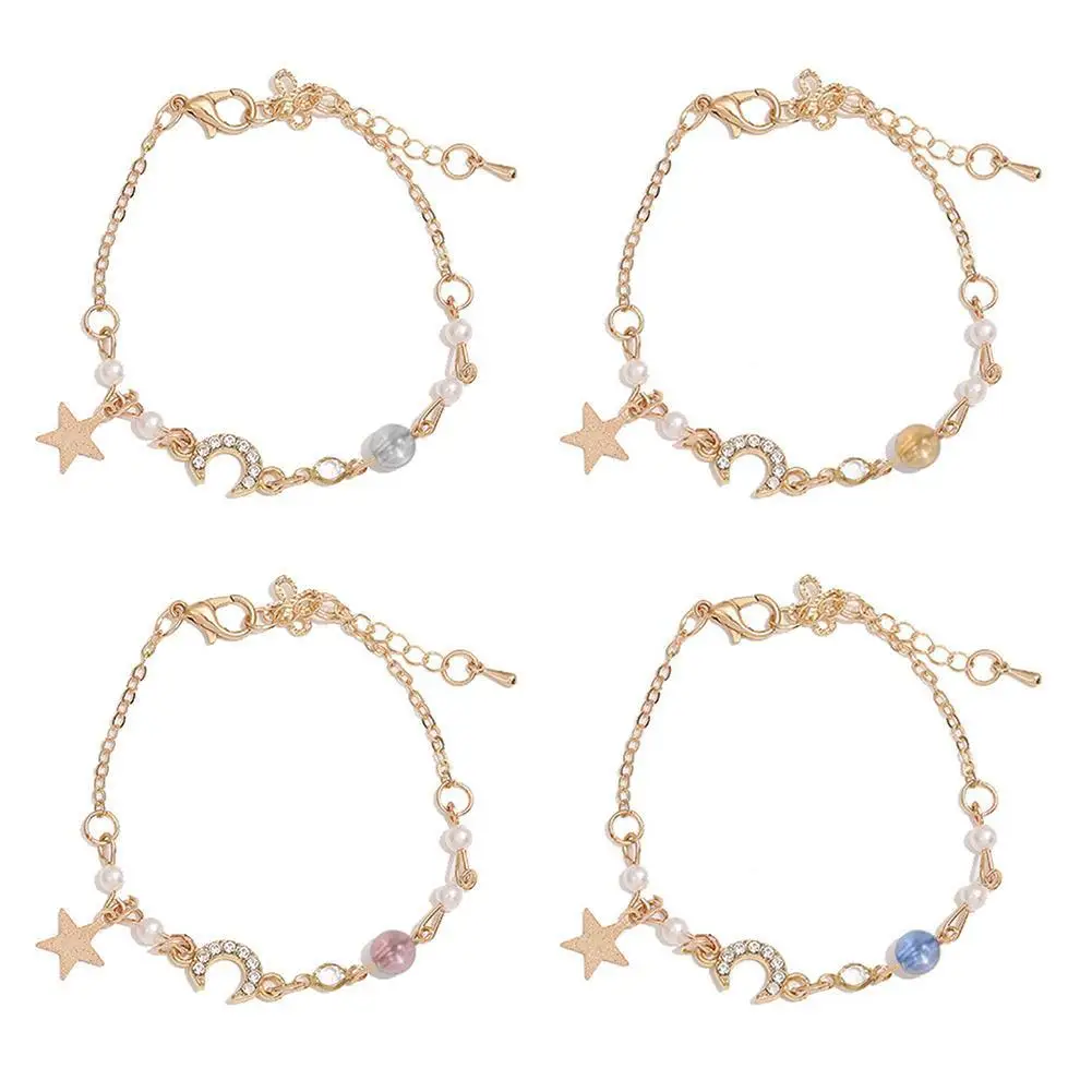 

Korean Fashion Star Moon Imitation Zircon Pearl Bracelet For Women Zircon Crystal Bracelet Girls Sweet Party Jewelry Gifts