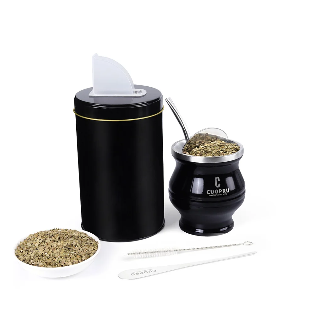 

6 in 1 Yerba Mate Cup Set, Include Double-Wall Stainless Steel Mate Gourd, Tea Shaper set, Bombilla Straws, Brush, and Tea Cans