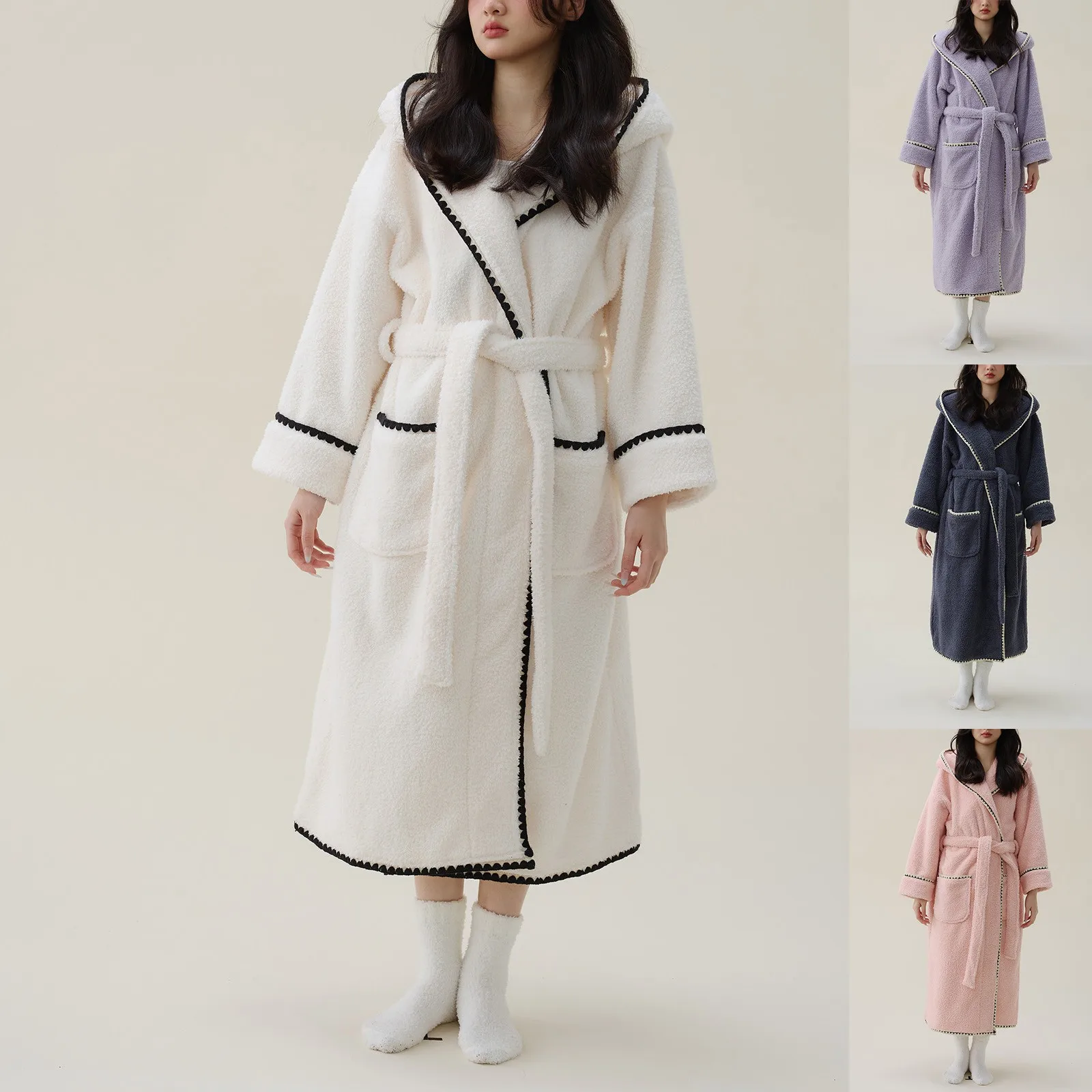 

Winter Thick Flannel Robes Women's Sleepwear Bathrobe Long Robe Fleece Kimono Bath Robe Dressing Gown Velvet Sleepwear Pajamas