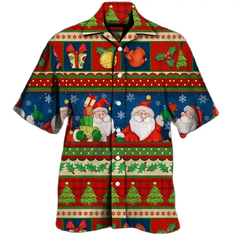 

Funny Santa Claus Gifts Graphic Shirts For Men Clothing Merry Christmas Snowflake Elk 3D Print Blouses Xmas Hawaii Mens Y2k Tops