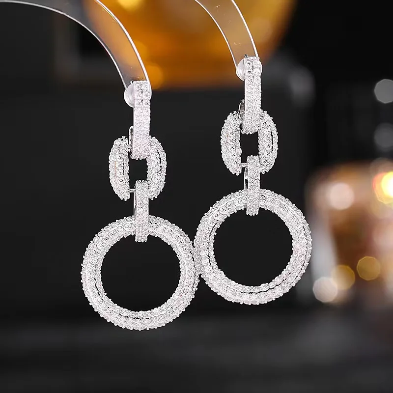 

EYEY Zircons Fancy Big Dop Dangle Round CZ Zircon Crystal Earrings for Women Silver Plated Cocktail Party Fine Jewelry Gift