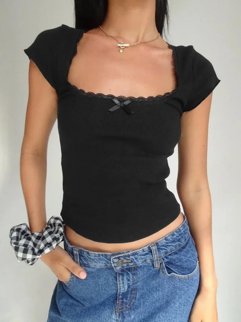 New Women's Lace Floral Square Collar Y2k Crop Tops Summer Short Sleeve Solid Colors T Shirts Fashion Slim Midriff Tops GZML0029
New Women's Lace Floral Square Collar Y2k Crop Tops Summer Short Sleeve Solid Colors T Shirts Fashion Slim Midriff Tops GZML0029