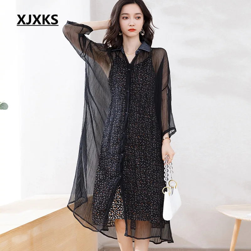 XJXKS 2022 Summer New Fashion Single-breasted Sunscreen Clothing Comfortable Lapel Three-quarter Sleeve Women's Long Shirt
XJXKS 2022 Summer New Fashion Single-breasted Sunscreen Clothing Comfortable Lapel Three-quarter Sleeve Women's Long Shirt