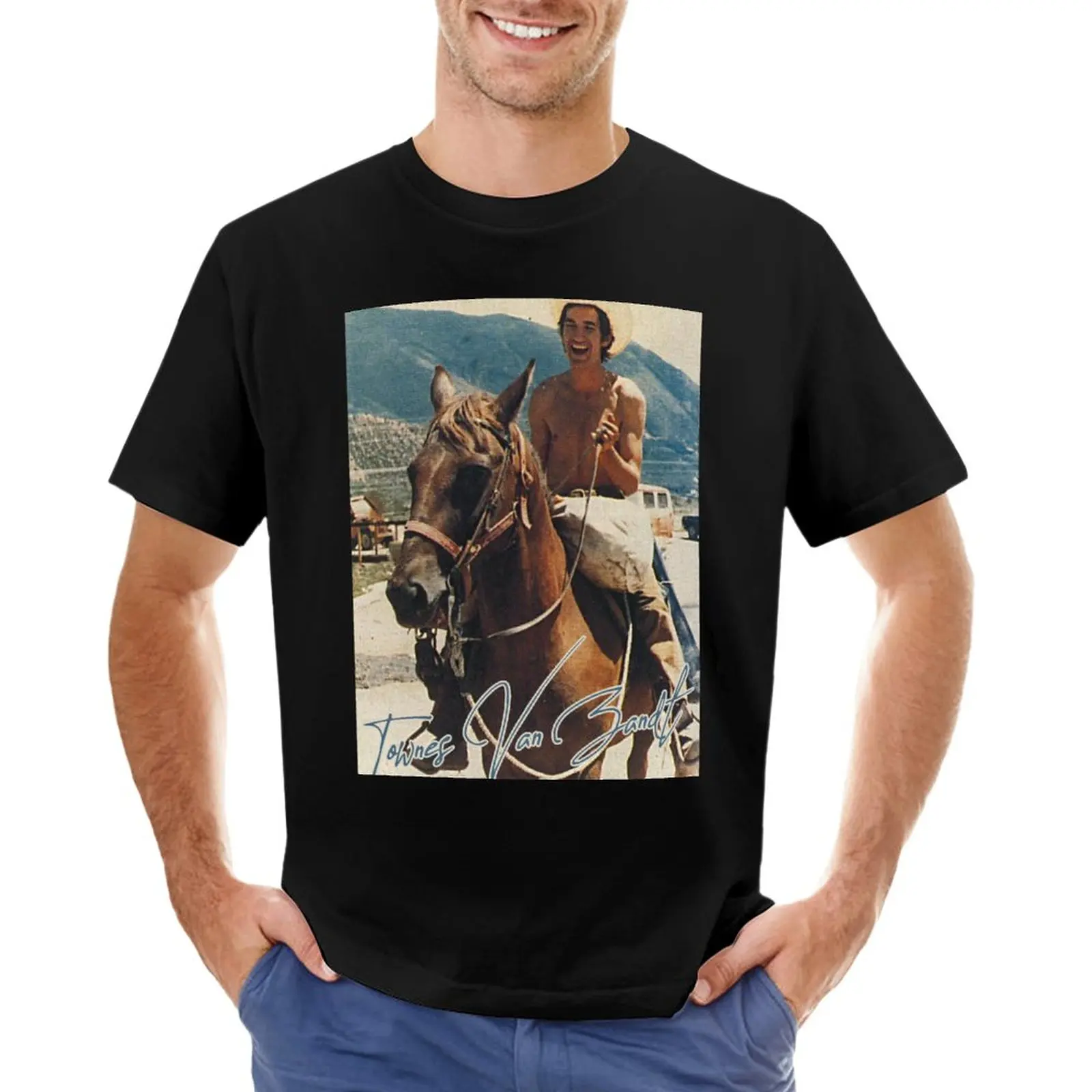 

Townes Van Zandt - Retro On Horse Fan Art T-Shirt tees t-shirts man plain t-shirt men workout shirt