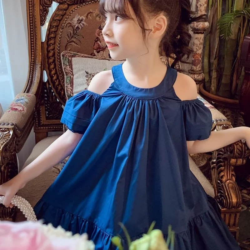 Girls' Summer Dress New Korean Fashion Baby Off Shoulder Strap with Bubble Sleeves Over Knee Mid length Dress Trend
Girls' Summer Dress New Korean Fashion Baby Off Shoulder Strap with Bubble Sleeves Over Knee Mid length Dress Trend