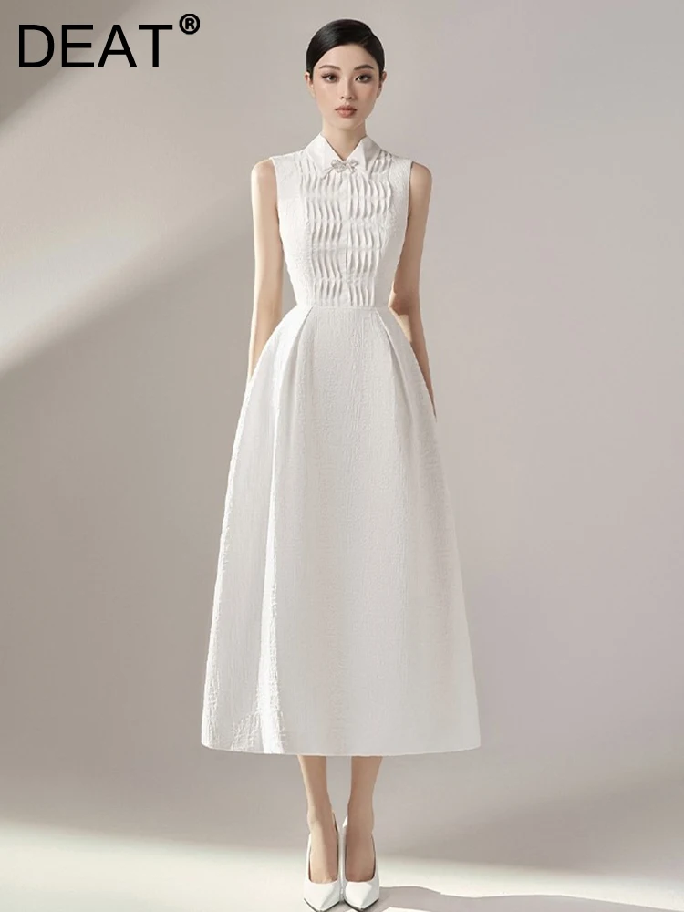 DEAT Women's Fashion Dress Lapel Spliced Bow Pleated Sleeveless Waist Solid Color Elegant Party Dresses Summer 2024 New 13DB2754
DEAT Women's Fashion Dress Lapel Spliced Bow Pleated Sleeveless Waist Solid Color Elegant Party Dresses Summer 2024 New 13DB2754