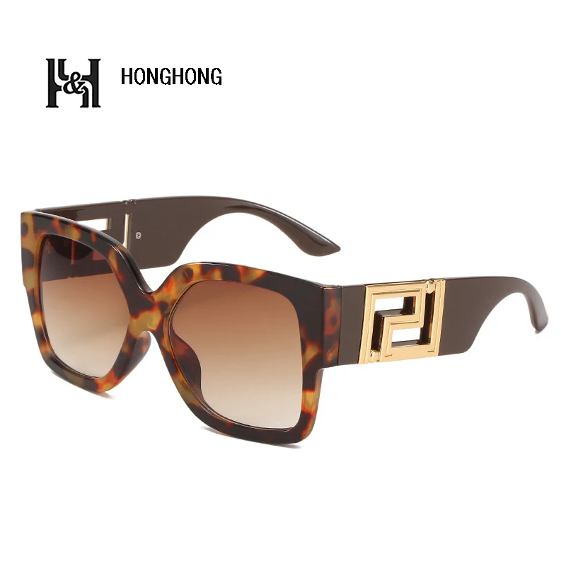 

Vintage 2022 Ins Fashion Large Size Leopard Sunglasses Brand Designed For Women Men 2022 HONGHONG Outdoor Trend Oculos De Sol