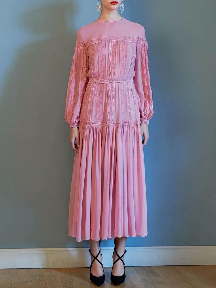 Fashion Women's Dress 2023 New Chiffon Lace Edge Pleated Pink Drawin Waist Long-Sleeved Dress Free Shipping
Fashion Women's Dress 2023 New Chiffon Lace Edge Pleated Pink Drawin Waist Long-Sleeved Dress Free Shipping
