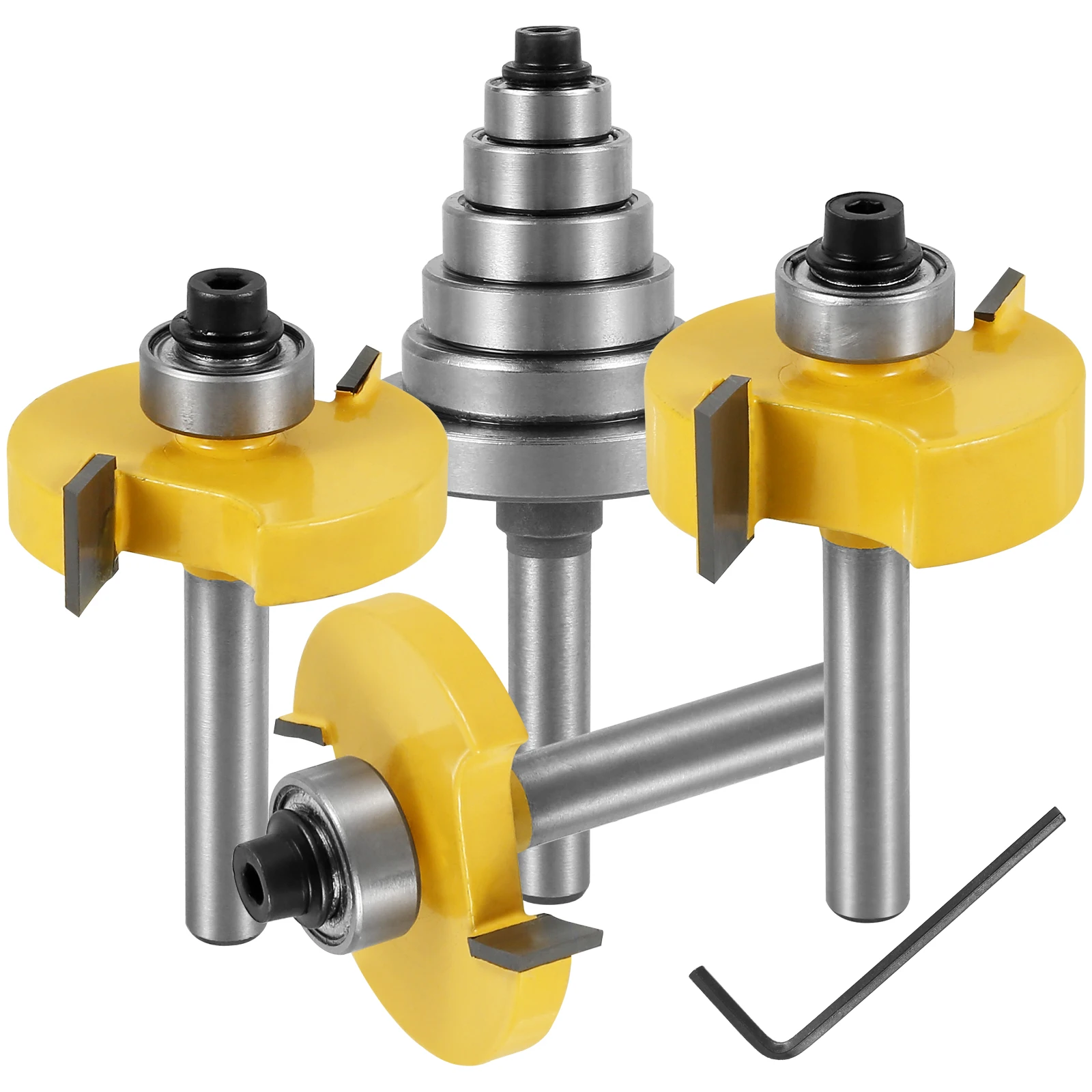 3Pcs 1/4 Inch Shank Rabbet Router Bit Set Carbide Wood Rabbeting Router Bit with 6 Interchangeable Bearings Professional
3Pcs 1/4 Inch Shank Rabbet Router Bit Set Carbide Wood Rabbeting Router Bit with 6 Interchangeable Bearings Professional