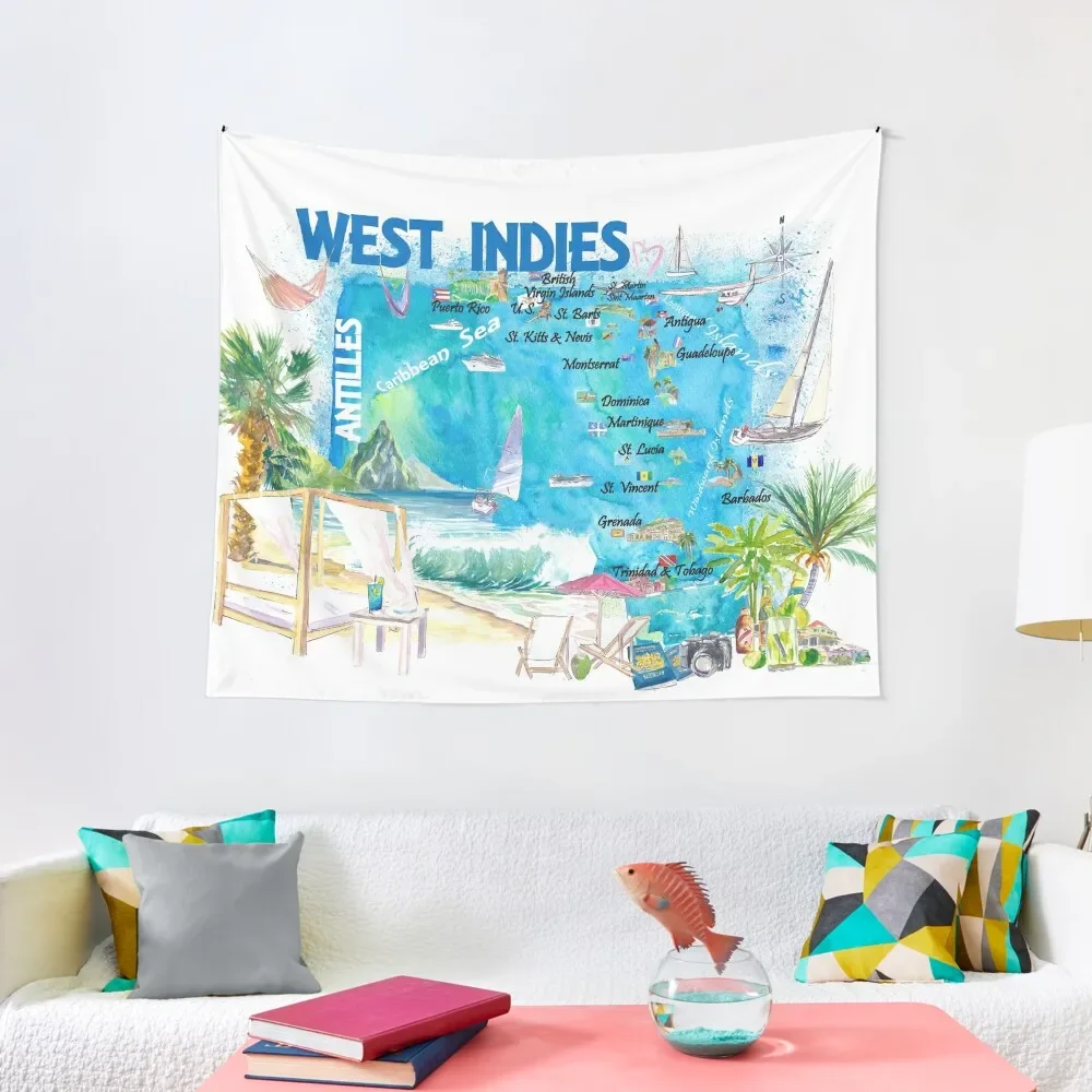 West Indies Illustrated Travel Map with Leeward and Windward Antilles Tapestry House Decor Bedroom Deco Tapestry
West Indies Illustrated Travel Map with Leeward and Windward Antilles Tapestry House Decor Bedroom Deco Tapestry