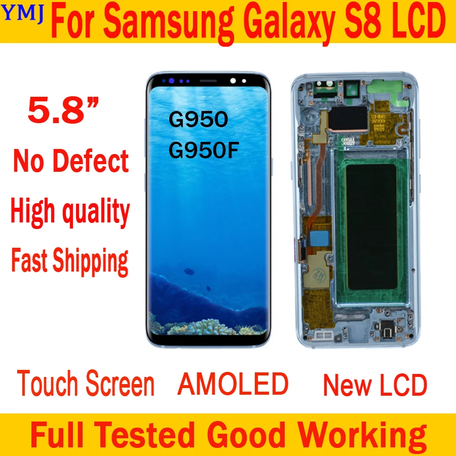 

AAA+ SUPER AMOLED S8 LCD With Frame For SAMSUNG Galaxy S8 G950 G950F Display S8 Plus G955 G955F Touch Screen Digitizer New