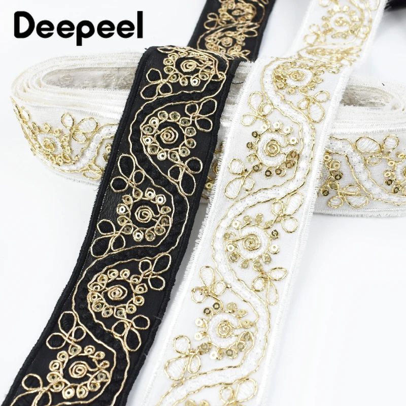 

2/4Meters 4cm Sequins Lace Trim Braided Embroidery Ribbon Jacquard Webbing Clothes Tape Bag Strap DIY Sewing Supply Accessories