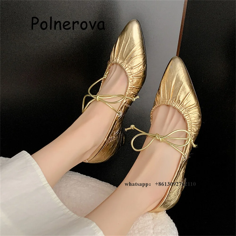 

Fold Butterfly Knot Pumps Pointed Toe Low-Heeled Women's Shoes Summer Casual Sweet Girls Lace-Up Ladies Retro Fashion Shoes