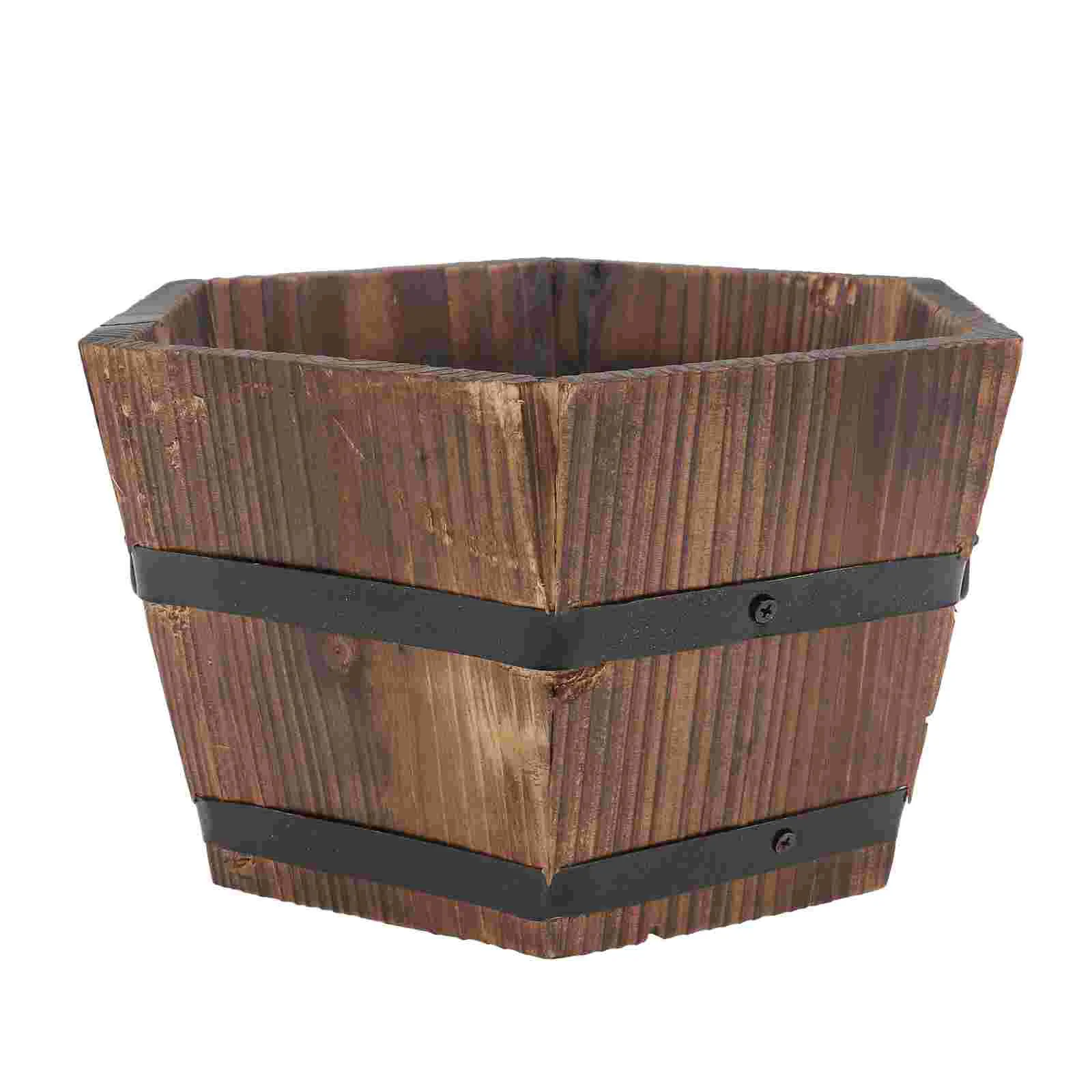 

Wooden Planter Barrel Rustic Succulent Planter Box Wood Barrels Flower Pot Plant Vegetable Pot Water Wishing Well Pail