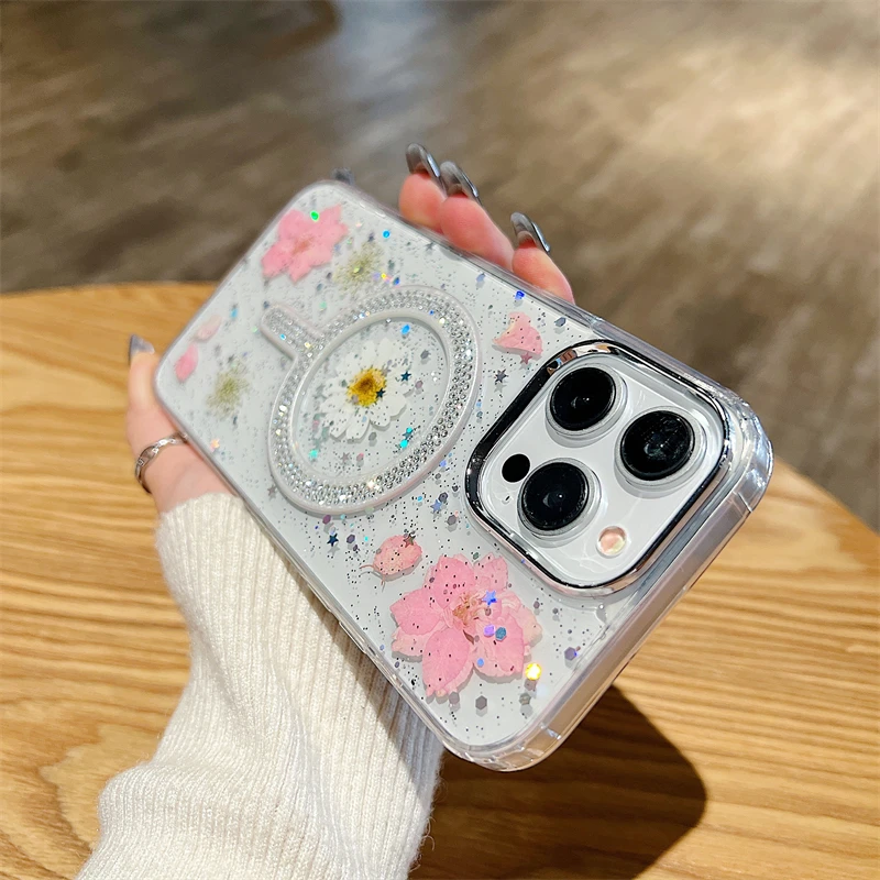 Роскошный противоударный чехол с высушенными цветами для iPhone 15 14 13 12 Pro Max, Магнитная задняя крышка Magsafe, чехол 
Роскошный противоударный чехол с высушенными цветами для iPhone 15 14 13 12 Pro Max, Магнитная задняя крышка Magsafe, чехол