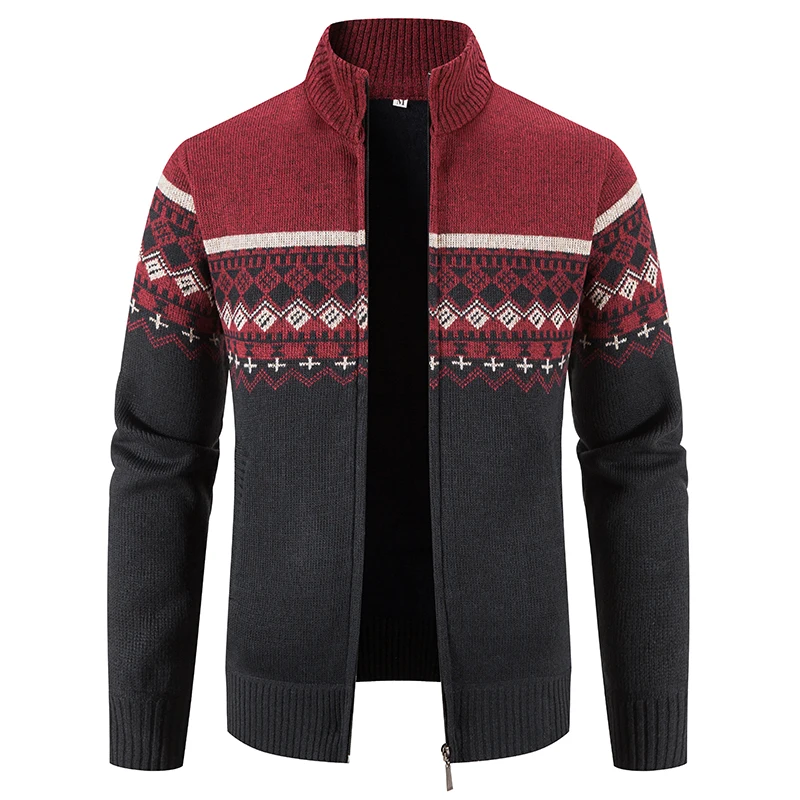 Fashion Men's Stand Collar Cardigan Sweater Slim Fit Cable Knit Zipper