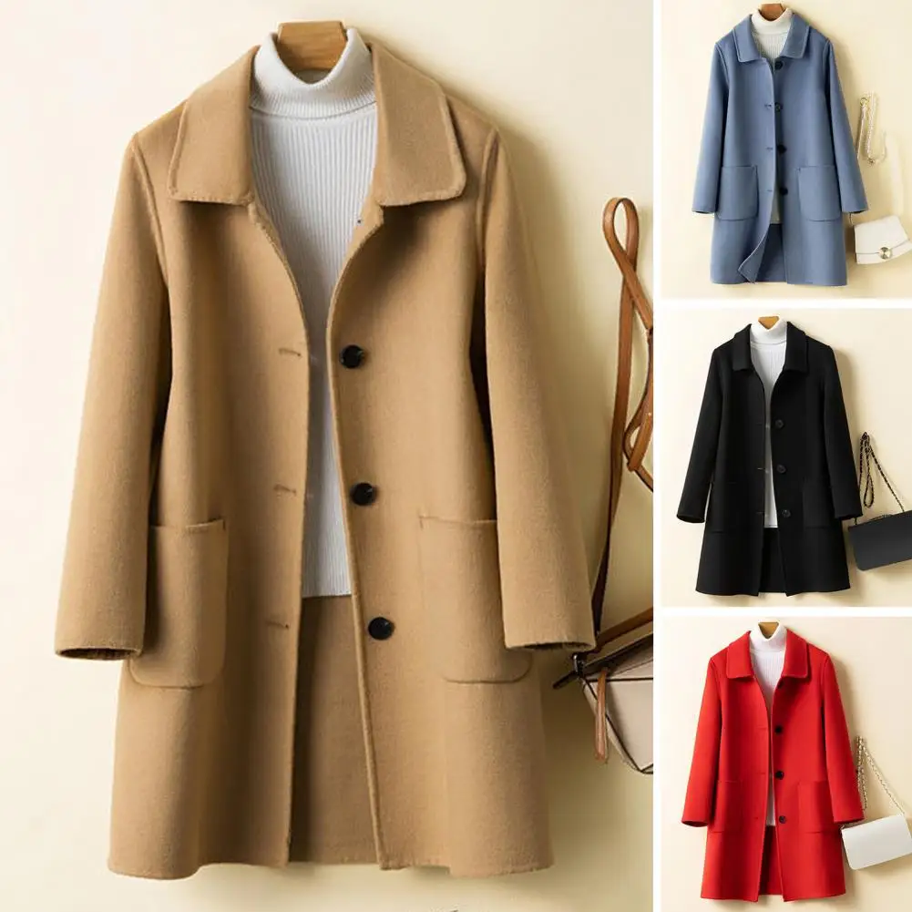 

Женское шерстяное пальто с отложным воротником, однотонное двубортное длинное флисовое пальто с длинным рукавом, верхняя одежда, осень-зима 2023