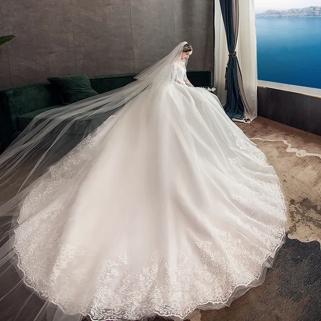 Robe de mariée élégante à manches longues, robe de Rhchérie, dentelle de luxe, grande taille, automne, nouveau, 2022 2