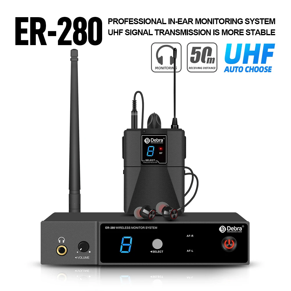 Debra ER-280 UHF In Ear Monitor Wireless System 500~700 mHz With Multiple Transmitter For Small Concerts And Home Theater.
Debra ER-280 UHF In Ear Monitor Wireless System 500~700 mHz With Multiple Transmitter For Small Concerts And Home Theater.